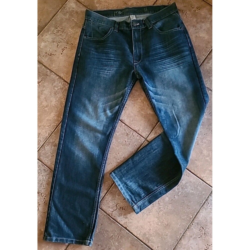 VTG PD&C Jeans Mens 33x30 Dark Wash Cotton Blend Straight Fit Denim Distressed
